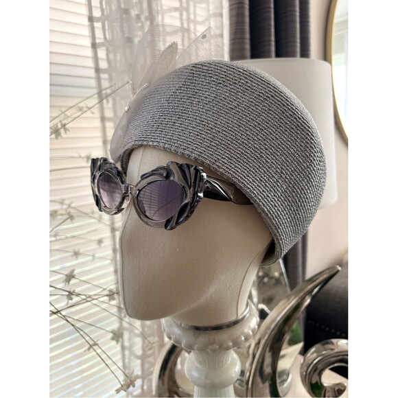 Embellished Asymmetrical Silver Straw Statement Fascinator Hat main image 6
